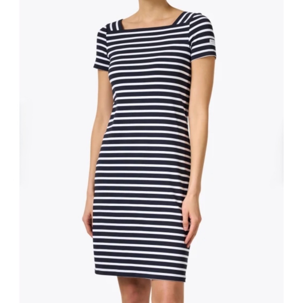 Saint James | Navy and White Striped Dress | Short Sleeve | Square Neck | 12